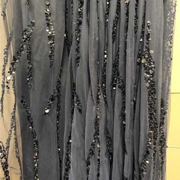 NWT | Mac Duggal Blue 93784 Midnight Blue Maxi Gown  Flutter Sleeves Size 10 - Picture 15 of 15